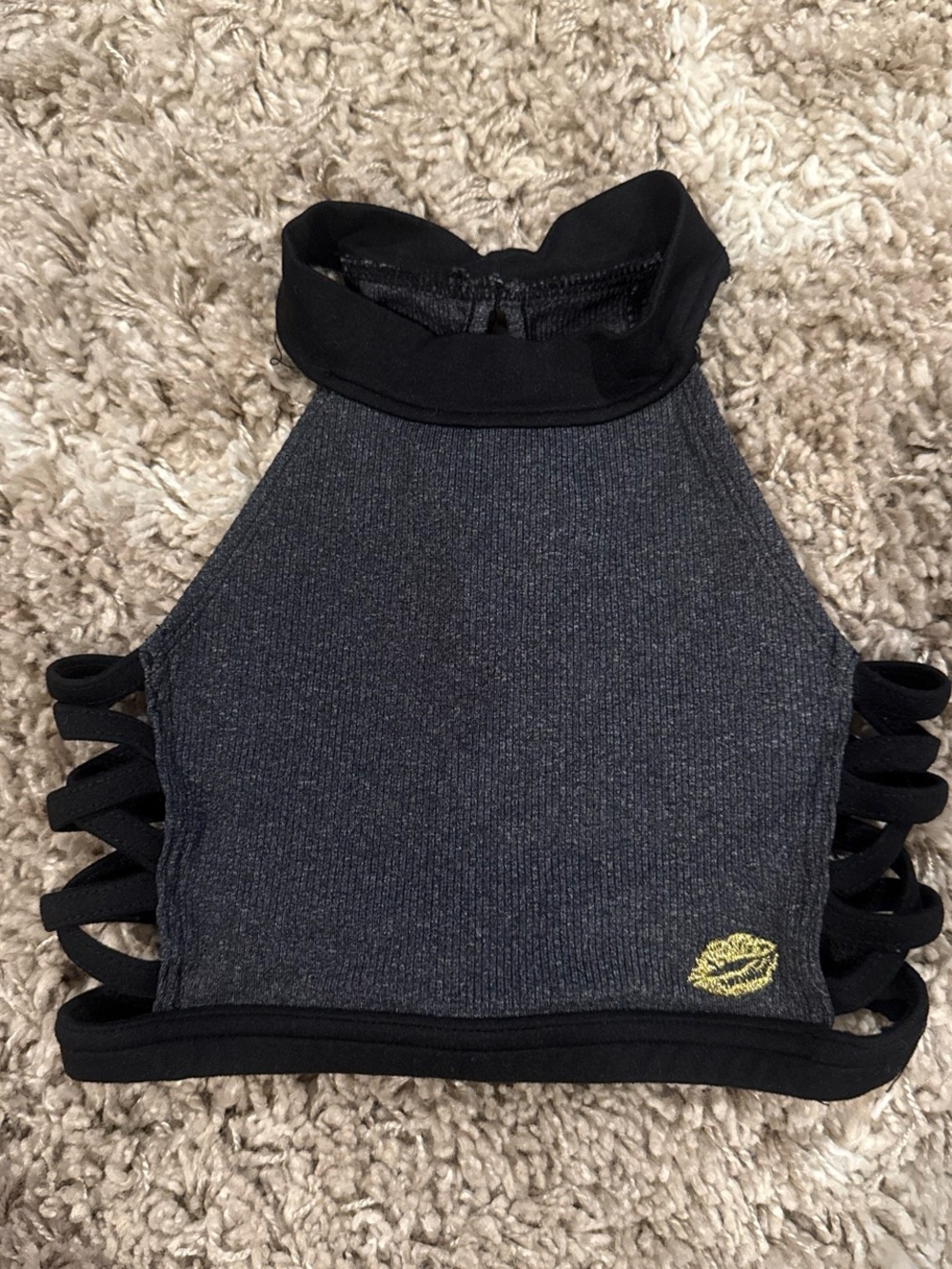 California Kisses Gray Ribbed Halter Crop Top | Youth Medium